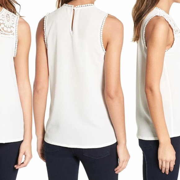 Halogen Ivory Lace & Crepe XXL  sleeveless blouse - Picture 2 of 5